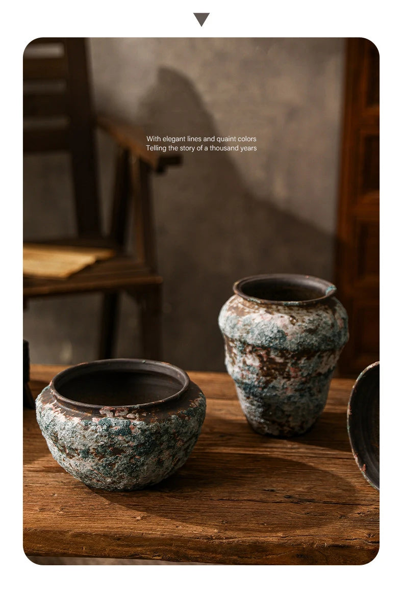 Retro Ceramic Vase Wabi Sabi Style Ikebana Flower Pots Table Decoration Flowers Arrangement Floral Vases Room Aesthetic Decor