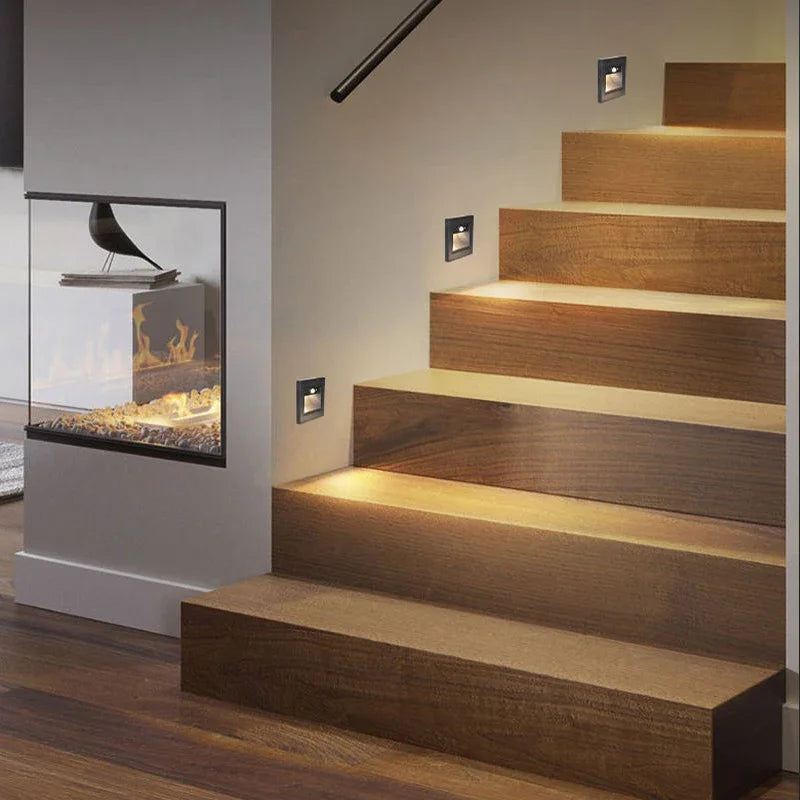 LED Step Lights Indoor Stair Lights Motion Sensor Wall Lights Recessed Staircase Lighting Step Lamp Hallway Night Light Bedroom Closet Cabinet Living Room Lights PIR Sensor Warm White 3000K AC 110V 220V Automatic On Off