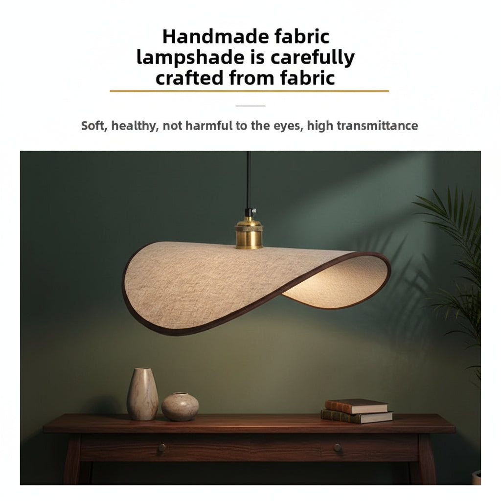 Wabi-Sabi Straw Hat Pendant Lamp, Modern Retro Fabric Lamp for Dining Room, Teahouse, Homestay Decor