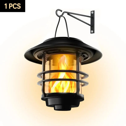 Solar Lantern Outdoor Hanging Lantern Flickering Flame Solar Lights Waterproof IP44 Garden Lights Patio Lights Porch Lights Wall Mounted Fence Lights Dusk to Dawn Auto On Off LED Lantern Decorative Outdoor Lighting Warm Light
