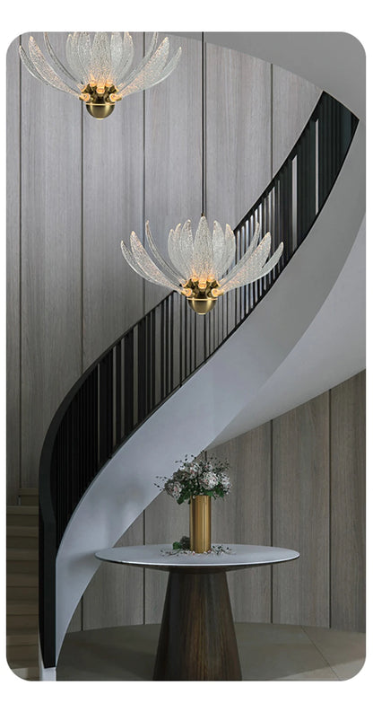 Modern Acrylic Lotus Flower Iron Art LED Chandelier Indoor Lighting Fixture for Dining Room Foyer Hotel Loft Stairs