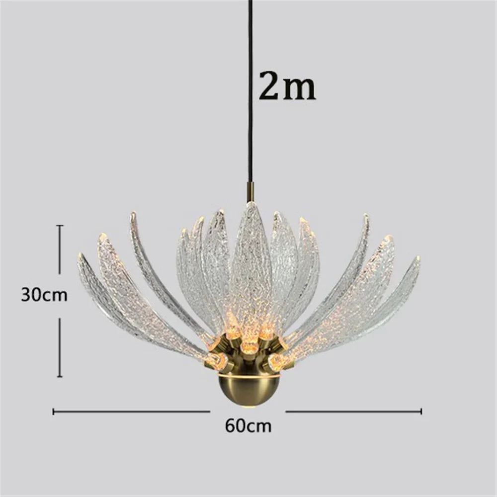 Modern Acrylic Lotus Flower Iron Art LED Chandelier Indoor Lighting Fixture for Dining Room Foyer Hotel Loft Stairs