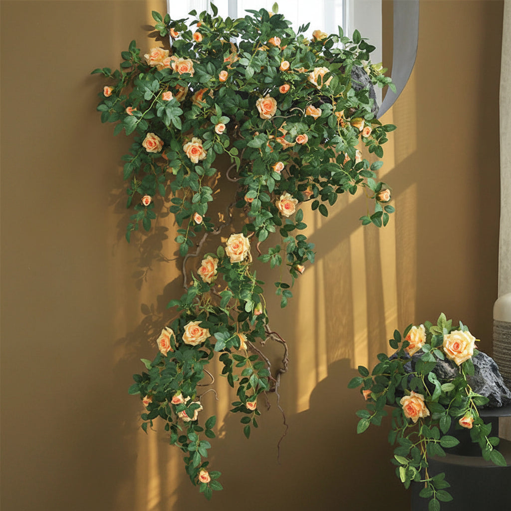 Artificial Green Plant Rose Vine Rattan Garden Home Deco Christmas Tree Props DIY Background Flower Wall Material Window Display