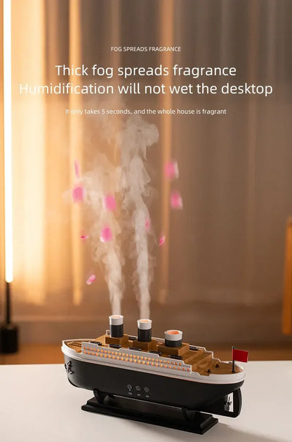 Ship Humidifier Essential Oil Diffuser Aromatherapy Ultrasonic Cool Mist Humidifier LED Night Light Titanic Steamer Boat Diffuser Home Office Bedroom Decor Air Purifier Vaporizer Aroma Diffuser Gift