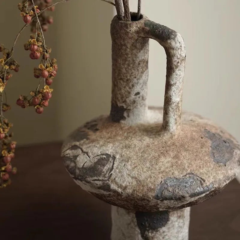 Ceramic Vase, Vintage Coarse Pottery Rusty Spotted Flower Vase, Desktop Ornament, Wabi Sabi Style, Zen Flower Arrangement