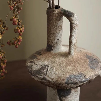 Ceramic Vase, Vintage Coarse Pottery Rusty Spotted Flower Vase, Desktop Ornament, Wabi Sabi Style, Zen Flower Arrangement