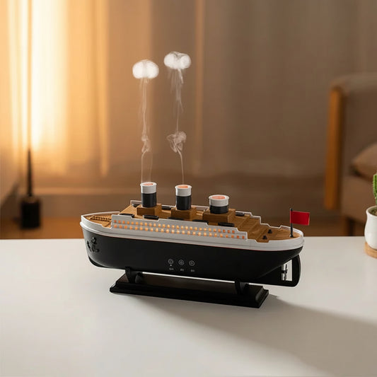 Ship Humidifier Essential Oil Diffuser Aromatherapy Ultrasonic Cool Mist Humidifier LED Night Light Titanic Steamer Boat Diffuser Home Office Bedroom Decor Air Purifier Vaporizer Aroma Diffuser Gift