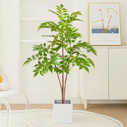 76-140cm Large Artificial Ficus Tree Branch Fake Lacquer Tree Plastic Banyan Plants Green Tall Palm Leaves For Home Garden Decor