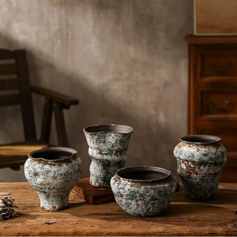 Retro Ceramic Vase Wabi Sabi Style Ikebana Flower Pots Table Decoration Flowers Arrangement Floral Vases Room Aesthetic Decor