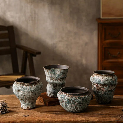 Retro Ceramic Vase Wabi Sabi Style Ikebana Flower Pots Table Decoration Flowers Arrangement Floral Vases Room Aesthetic Decor