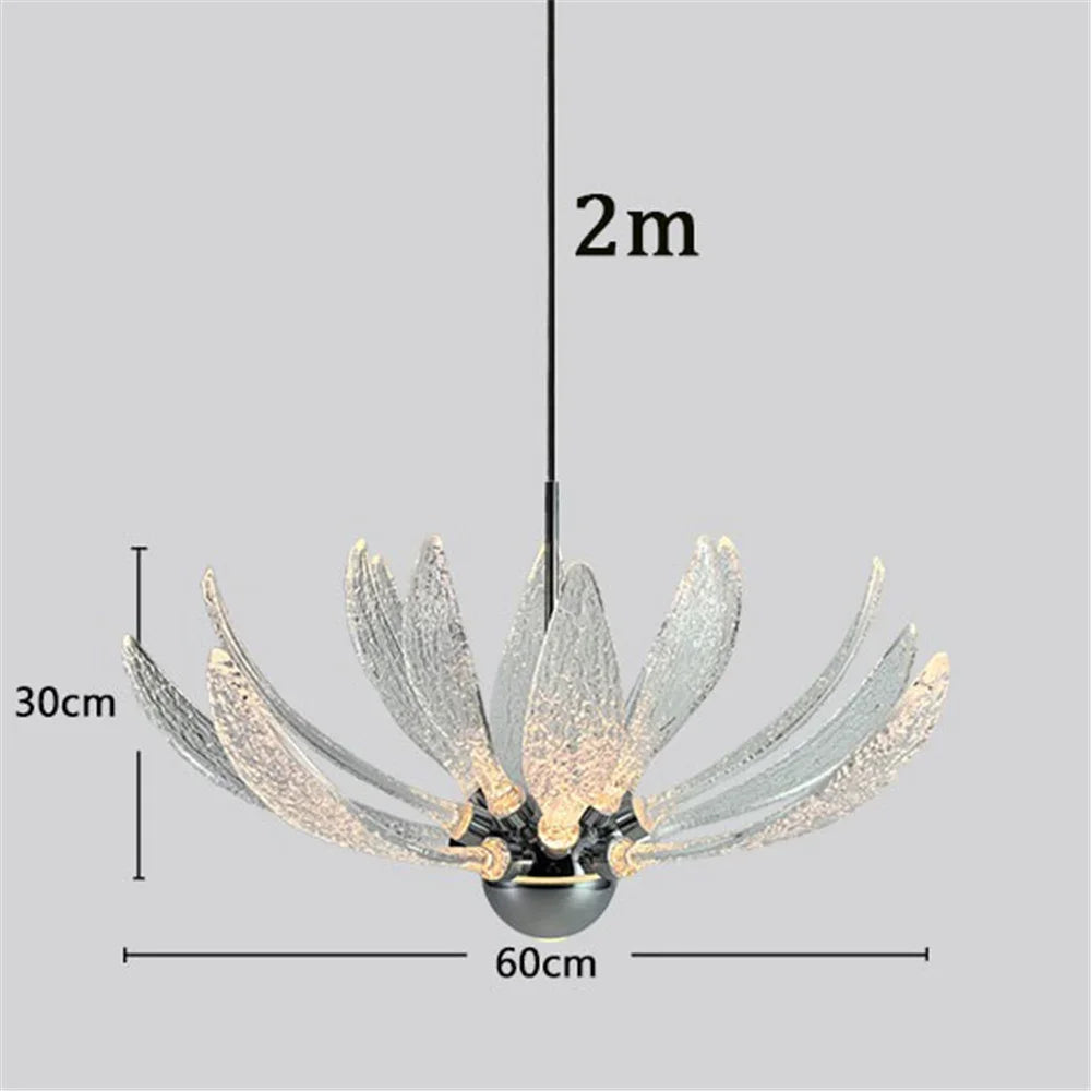 Modern Acrylic Lotus Flower Iron Art LED Chandelier Indoor Lighting Fixture for Dining Room Foyer Hotel Loft Stairs