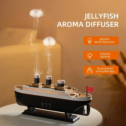 Ship Humidifier Essential Oil Diffuser Aromatherapy Ultrasonic Cool Mist Humidifier LED Night Light Titanic Steamer Boat Diffuser Home Office Bedroom Decor Air Purifier Vaporizer Aroma Diffuser Gift