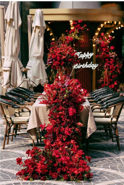 Red Rose Anthurium Table Runner Sofa Floor Flower Arrangement Luxuy 5D Wedding Backdrop Decor Flower Row Event Table Centerpiece