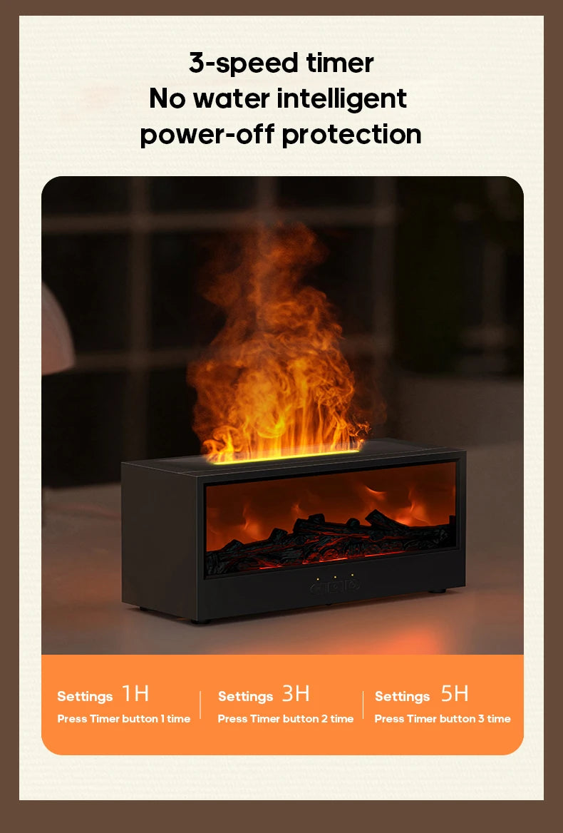 Fireplace Flame Diffuser Essential Oil Diffuser Aromatherapy Humidifier Ultrasonic Cool Mist Diffuser LED Flame Light Fire Effect Diffuser Night Light Air Purifier Vaporizer Aroma Diffuser Home Office Bedroom Decor Gift