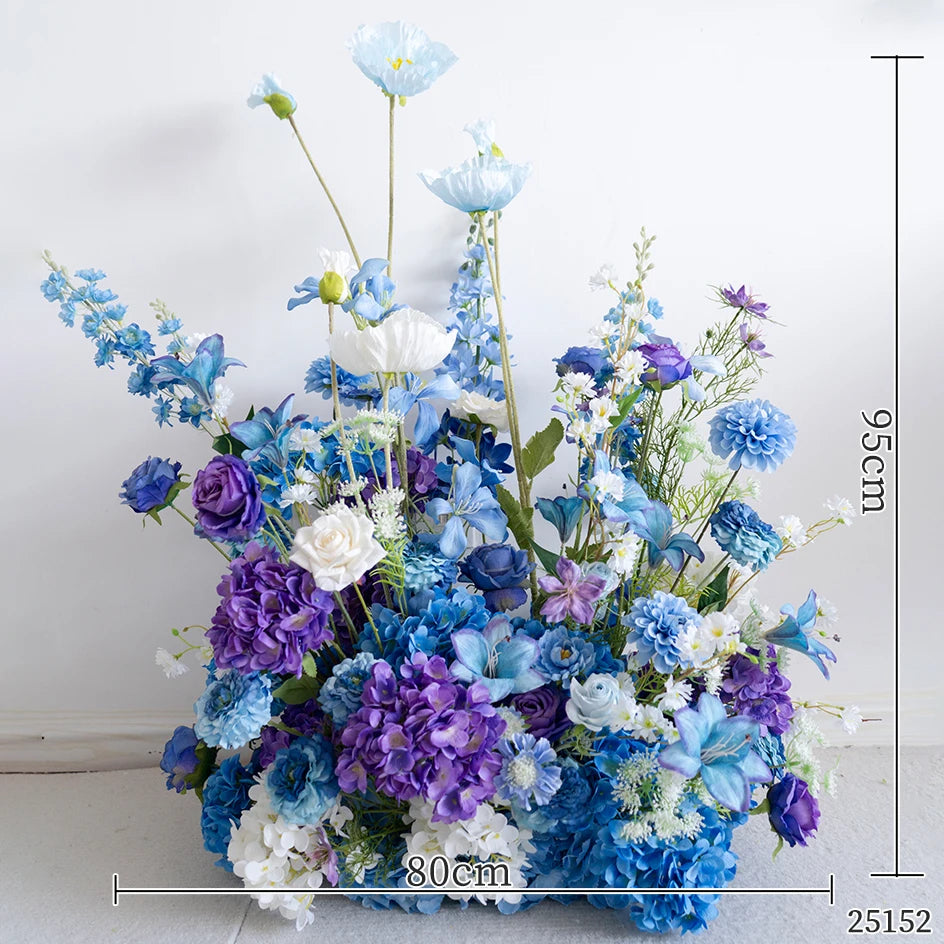 Style Hang Flower Row Floral Arrangement Blue-white Wedding Backdrop Deco Road Leading Flower Ball Centerpiece Welcome Sign Prop