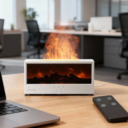 Fireplace Flame Diffuser Essential Oil Diffuser Aromatherapy Humidifier Ultrasonic Cool Mist Diffuser LED Flame Light Fire Effect Diffuser Night Light Air Purifier Vaporizer Aroma Diffuser Home Office Bedroom Decor Gift