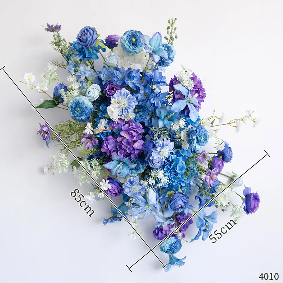 Style Hang Flower Row Floral Arrangement Blue-white Wedding Backdrop Deco Road Leading Flower Ball Centerpiece Welcome Sign Prop