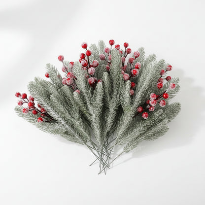 Snow White Artificial Pine Needle Berry Bouquet Christmas Decoration for Xmas Tree Garland Ornament Home Decor New Year DIY Gift