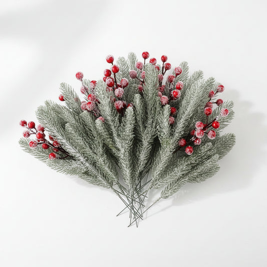 Snow White Artificial Pine Needle Berry Bouquet Christmas Decoration for Xmas Tree Garland Ornament Home Decor New Year DIY Gift