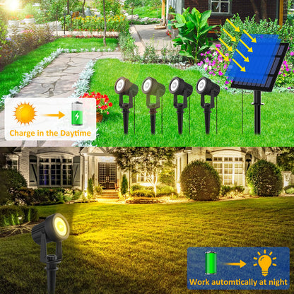 Solar Spot Lights Outdoor LED Solar Garden Lights RGB Color Changing Landscape Lighting Waterproof IP65 Solar Powered Spotlights for Yard Lawn Pathway Driveway Patio Tree Up light Warm White Cold light