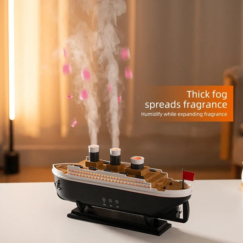 Ship Humidifier Essential Oil Diffuser Aromatherapy Ultrasonic Cool Mist Humidifier LED Night Light Titanic Steamer Boat Diffuser Home Office Bedroom Decor Air Purifier Vaporizer Aroma Diffuser Gift