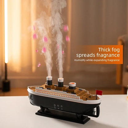Ship Humidifier Essential Oil Diffuser Aromatherapy Ultrasonic Cool Mist Humidifier LED Night Light Titanic Steamer Boat Diffuser Home Office Bedroom Decor Air Purifier Vaporizer Aroma Diffuser Gift