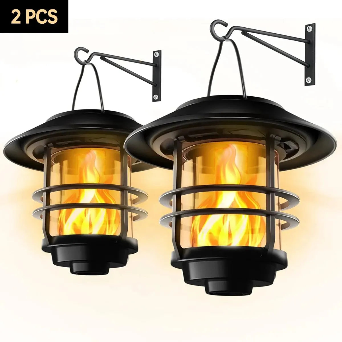 Solar Lantern Outdoor Hanging Lantern Flickering Flame Solar Lights Waterproof IP44 Garden Lights Patio Lights Porch Lights Wall Mounted Fence Lights Dusk to Dawn Auto On Off LED Lantern Decorative Outdoor Lighting Warm Light