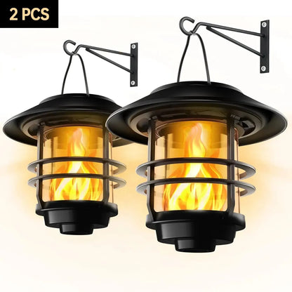 Solar Lantern Outdoor Hanging Lantern Flickering Flame Solar Lights Waterproof IP44 Garden Lights Patio Lights Porch Lights Wall Mounted Fence Lights Dusk to Dawn Auto On Off LED Lantern Decorative Outdoor Lighting Warm Light