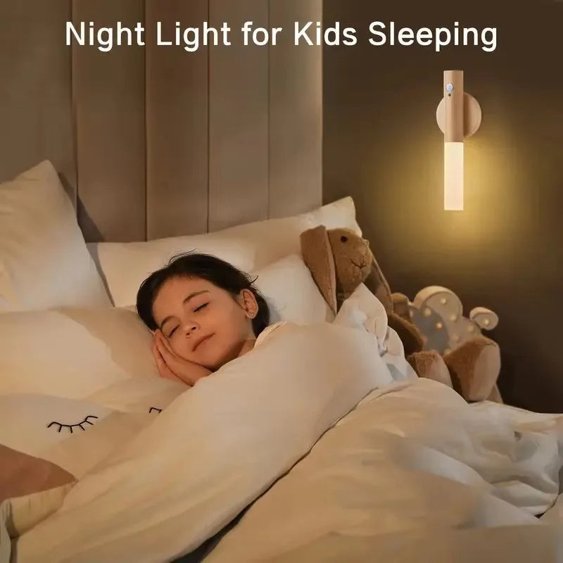 Motion Sensor Night Light LED Rechargeable Magnetic Wall Lamp Wireless Battery Operated Stick On Lights for Living room Hallway Bedroom Stairs Bathroom Cabinets Decor Kitchen Under Cabinet Light Warm White Dimmable USB Charging