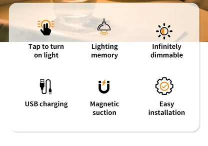 Luxury Touch LED Night Light Rechargeable Wireless Wall Sconce for Bedroom Closet Cabinet Living Room Hallway Nursery Warm White Dimmable Puck Light Battery Operated Tap Light Under Cabinet Stairway Wardrobe Bathroom Kitchen Home Décor