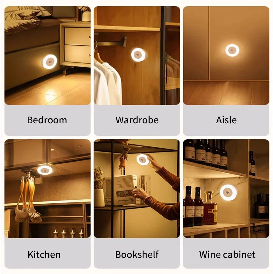 Luxury Touch LED Night Light Rechargeable Wireless Wall Sconce for Bedroom Closet Cabinet Living Room Hallway Nursery Warm White Dimmable Puck Light Battery Operated Tap Light Under Cabinet Stairway Wardrobe Bathroom Kitchen Home Décor