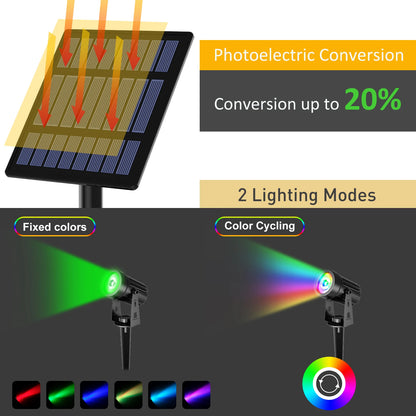 Solar Spot Lights Outdoor LED Solar Garden Lights RGB Color Changing Landscape Lighting Waterproof IP65 Solar Powered Spotlights for Yard Lawn Pathway Driveway Patio Tree Up light Warm White Cold light