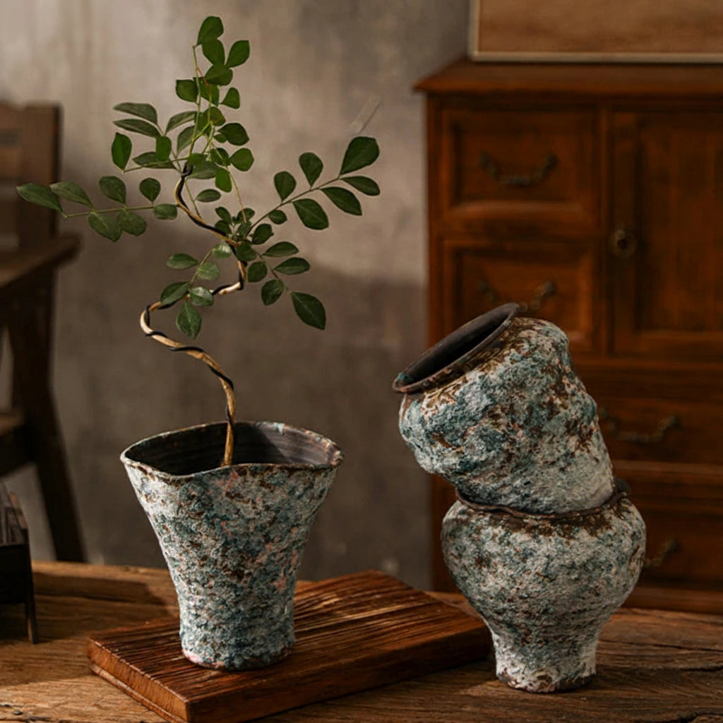 Retro Ceramic Vase Wabi Sabi Style Ikebana Flower Pots Table Decoration Flowers Arrangement Floral Vases Room Aesthetic Decor