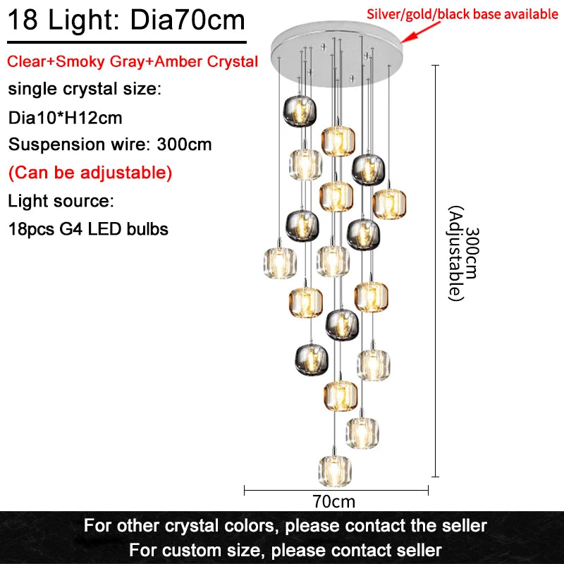 Modern Nordic LED Crystal Chandelier Luxury Pendant Light For Living Room Bedroom Dining Room Attic Kitchen Home Lustre Lamp