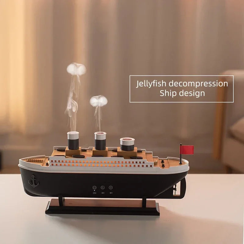Ship Humidifier Essential Oil Diffuser Aromatherapy Ultrasonic Cool Mist Humidifier LED Night Light Titanic Steamer Boat Diffuser Home Office Bedroom Decor Air Purifier Vaporizer Aroma Diffuser Gift