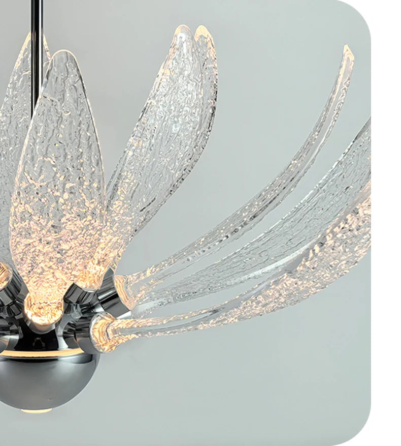 Modern Acrylic Lotus Flower Iron Art LED Chandelier Indoor Lighting Fixture for Dining Room Foyer Hotel Loft Stairs