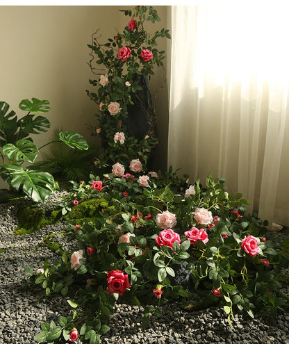 Artificial Green Plant Rose Vine Rattan Garden Home Deco Christmas Tree Props DIY Background Flower Wall Material Window Display