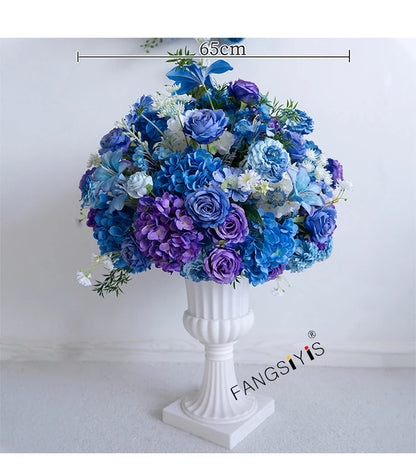 Style Hang Flower Row Floral Arrangement Blue-white Wedding Backdrop Deco Road Leading Flower Ball Centerpiece Welcome Sign Prop
