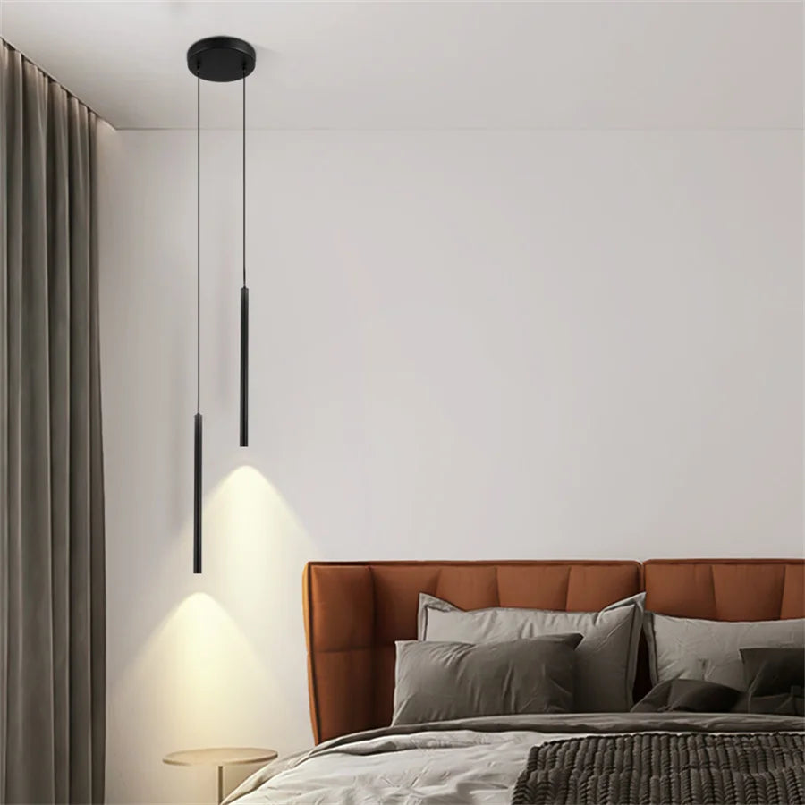 Superfine 2CM Led Pendant Lights Long Tube Hanging Lamp Kitchen Island Dining Room Table Pendant Lamp Bedroom Bedside Droplight