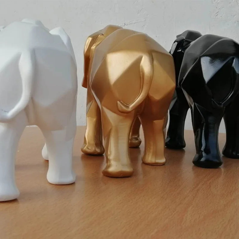 Creative Resin Black Elephant Statue, Abstract Geometric Sculpture, Desktop Crafts Ornament, Home Decoration, Animal Figurine