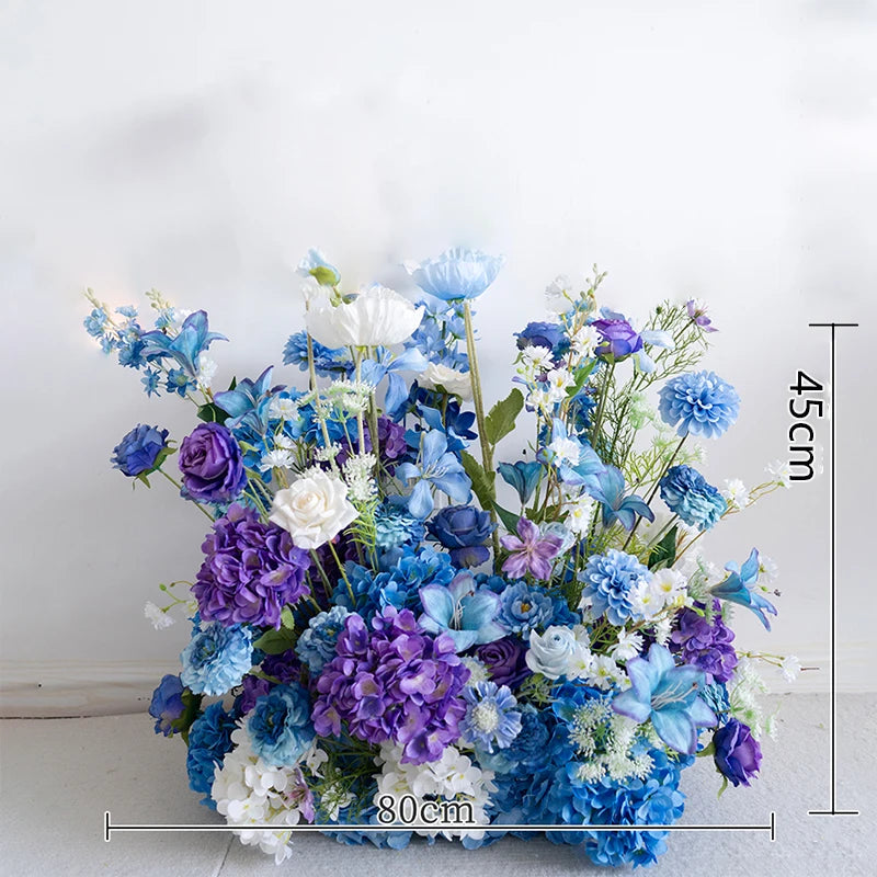 Style Hang Flower Row Floral Arrangement Blue-white Wedding Backdrop Deco Road Leading Flower Ball Centerpiece Welcome Sign Prop