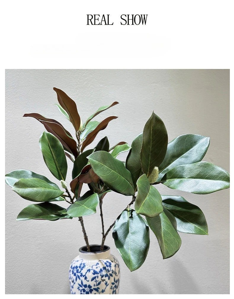 70CM Artificial Magnolia Leaves in Stock for Home Decoration White Bowls Flower Buds Leaf Shop Windows Magnolia Branches