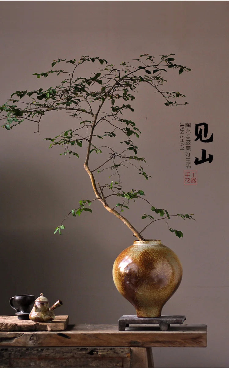 Coarse Earthenware Vase Ceramic Flower Pot Flower Vase Chinese Traditional Vintage Porcelain Earthenware Pot Flowerpot Vases