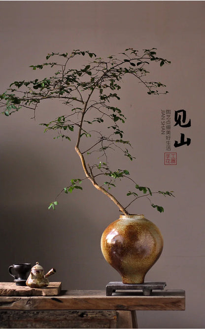 Coarse Earthenware Vase Ceramic Flower Pot Flower Vase Chinese Traditional Vintage Porcelain Earthenware Pot Flowerpot Vases