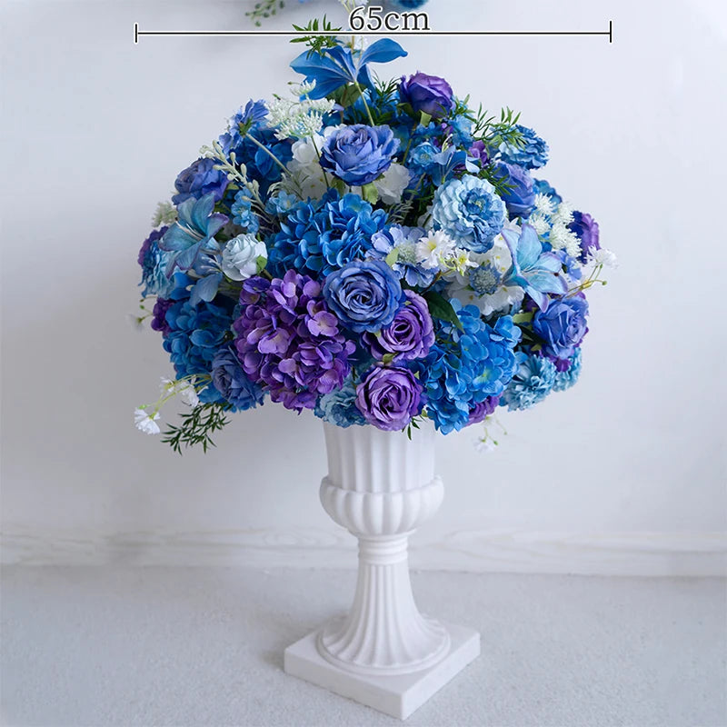 Style Hang Flower Row Floral Arrangement Blue-white Wedding Backdrop Deco Road Leading Flower Ball Centerpiece Welcome Sign Prop