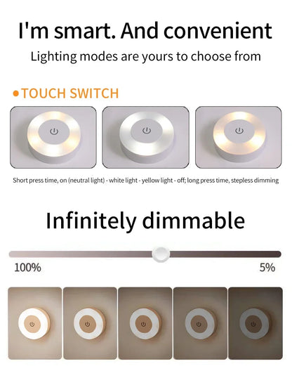 Luxury Touch LED Night Light Rechargeable Wireless Wall Sconce for Bedroom Closet Cabinet Living Room Hallway Nursery Warm White Dimmable Puck Light Battery Operated Tap Light Under Cabinet Stairway Wardrobe Bathroom Kitchen Home Décor