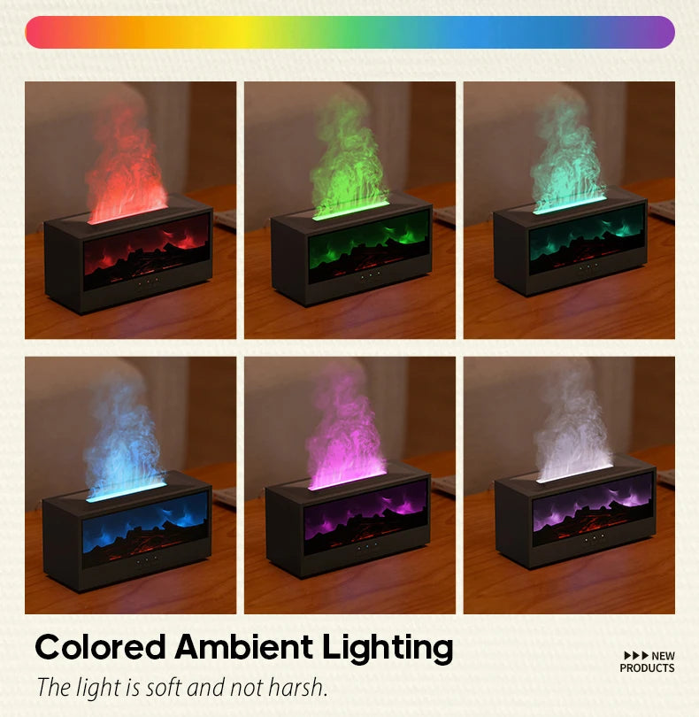 Fireplace Flame Diffuser Essential Oil Diffuser Aromatherapy Humidifier Ultrasonic Cool Mist Diffuser LED Flame Light Fire Effect Diffuser Night Light Air Purifier Vaporizer Aroma Diffuser Home Office Bedroom Decor Gift