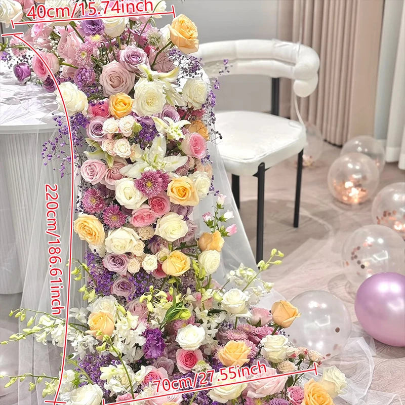 Red Rose Anthurium Table Runner Sofa Floor Flower Arrangement Luxuy 5D Wedding Backdrop Decor Flower Row Event Table Centerpiece