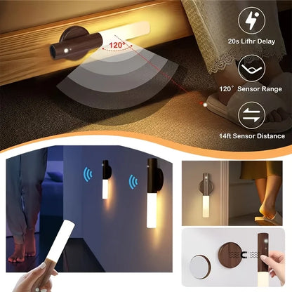 Motion Sensor Night Light LED Rechargeable Magnetic Wall Lamp Wireless Battery Operated Stick On Lights for Living room Hallway Bedroom Stairs Bathroom Cabinets Decor Kitchen Under Cabinet Light Warm White Dimmable USB Charging
