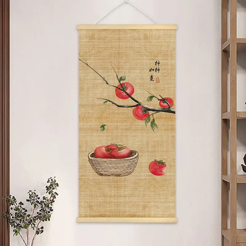 Chinese Bamboo Scroll Tapestry Wall Hanging, Zen Meditation Ink Art for Tea Room Living Room House Decor